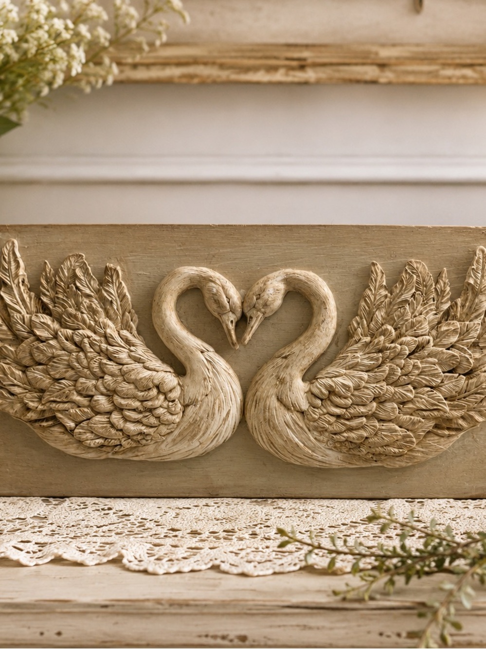Romantic Swan Cottagecore Wall Plaque Farmhouse Decor